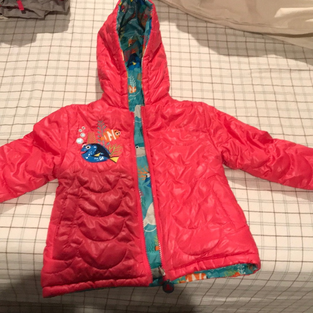 Reversible finding Dori jacket wig hood.